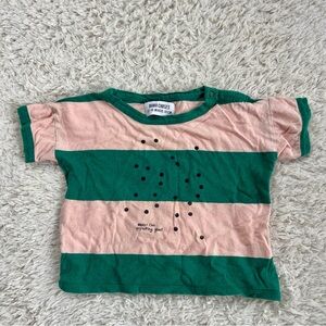 Bobo Choses Green and Pink Striped Short Sleeve Tee